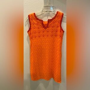 Indian style silk embroidered sleeveless tunic - orange /dark red  size S